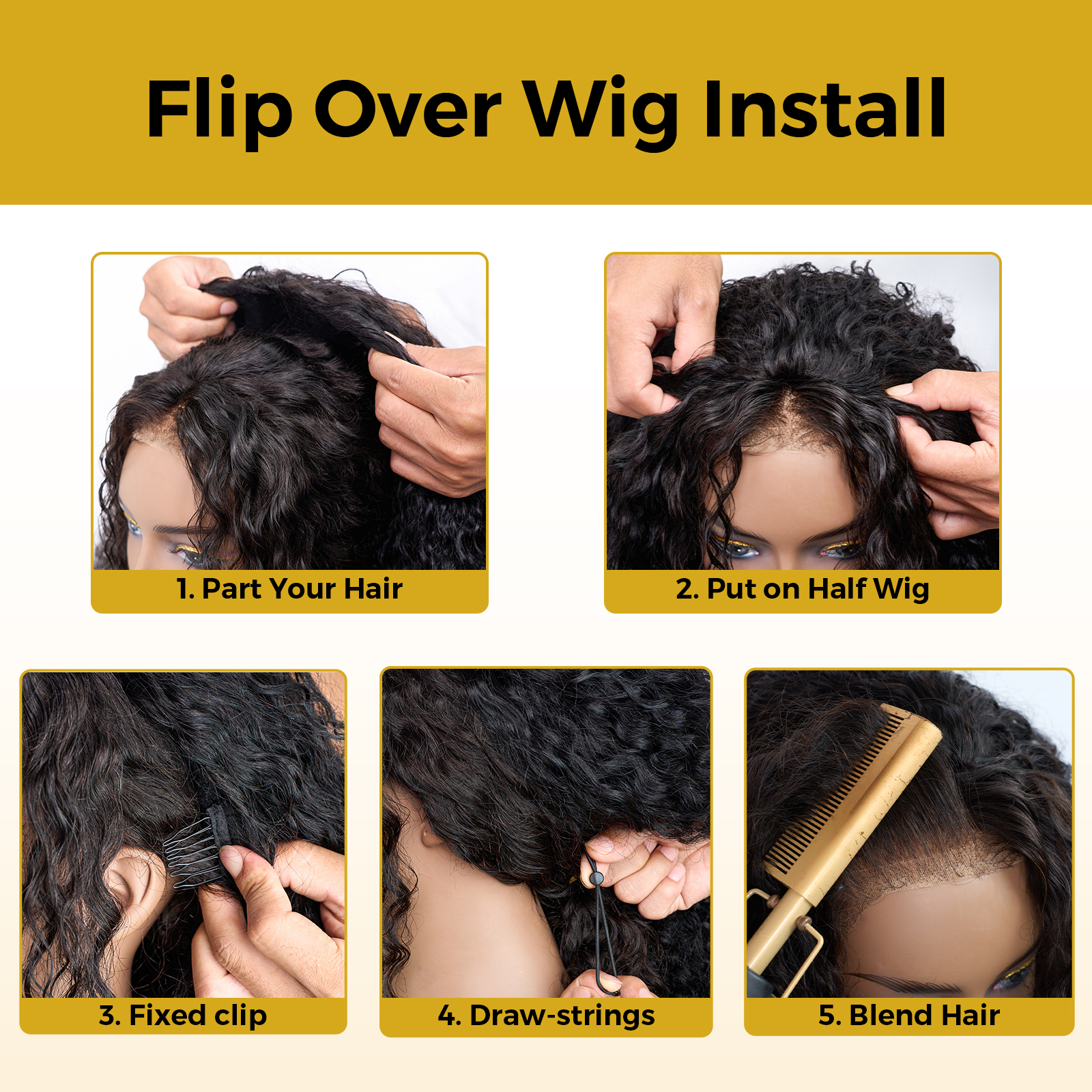 Burmese Curly Half Wig Glueless Blending Braids Human Hair Natural Volume Seamless Blend Realistic Hairline Adjustable Fit 18 22 Inch