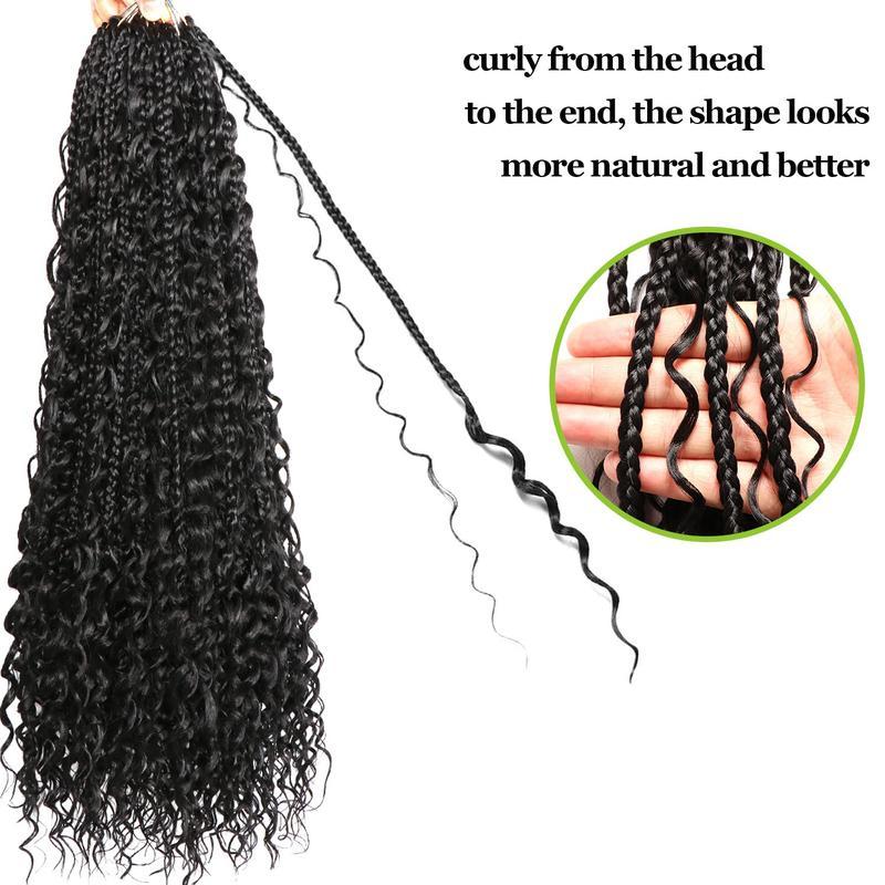 [Wequeen] Boho Box Braids Crochet HairSynthetic Hair Pre Looped Box Braids With CurlySynthetic hair Full Ends Hair Extensions ForWomen Natural Color 18 Inch 1 Pack 12 Strands14 24inch