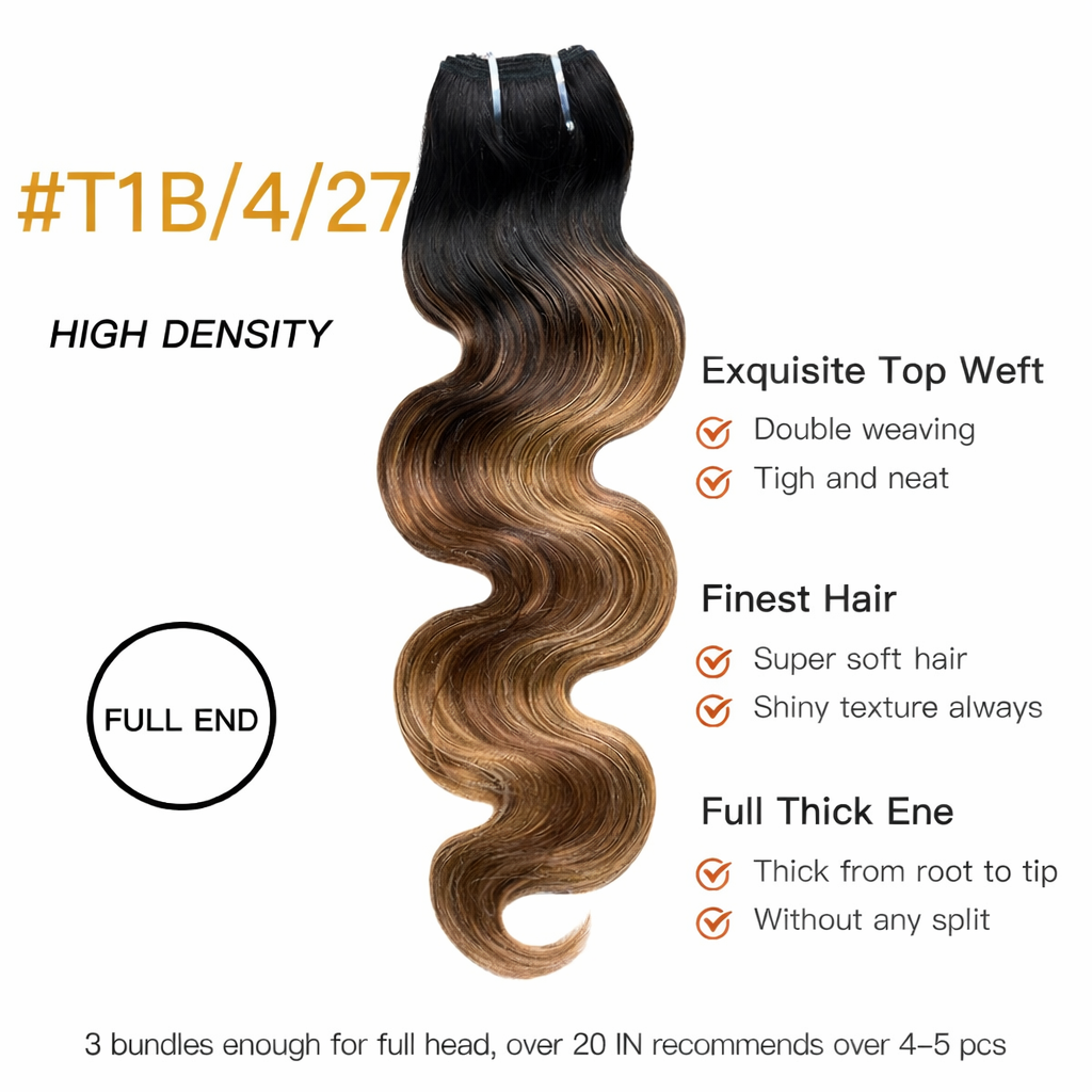 Blonde Brown Highlight #T1B/P4/27 Body Wave | 100% Human Hair Bundles | Budget Friendly 10A Grade Brazilian Virgin 100% Human Hair Quick Weave Sew in/Glue in Viral Hair Bundles