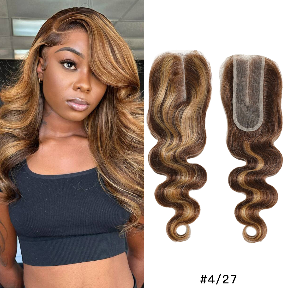  Upgrade 2x6 Pre-colored Brown Highlight Body Wave Transparent Lace Closure 14-18inch