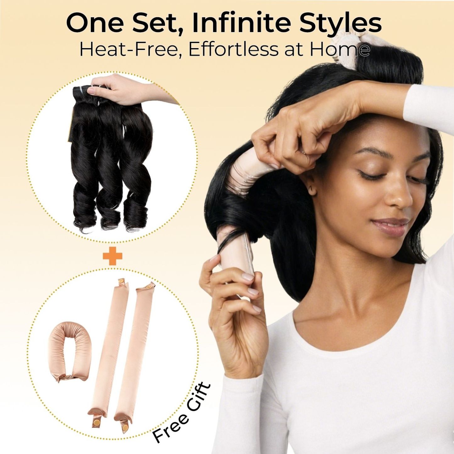BeginLite Human Hair Bundle with Free Flexi Rods | Yaki Loose Yaki Straight Burmese Curly | 240g One-Pack Solution