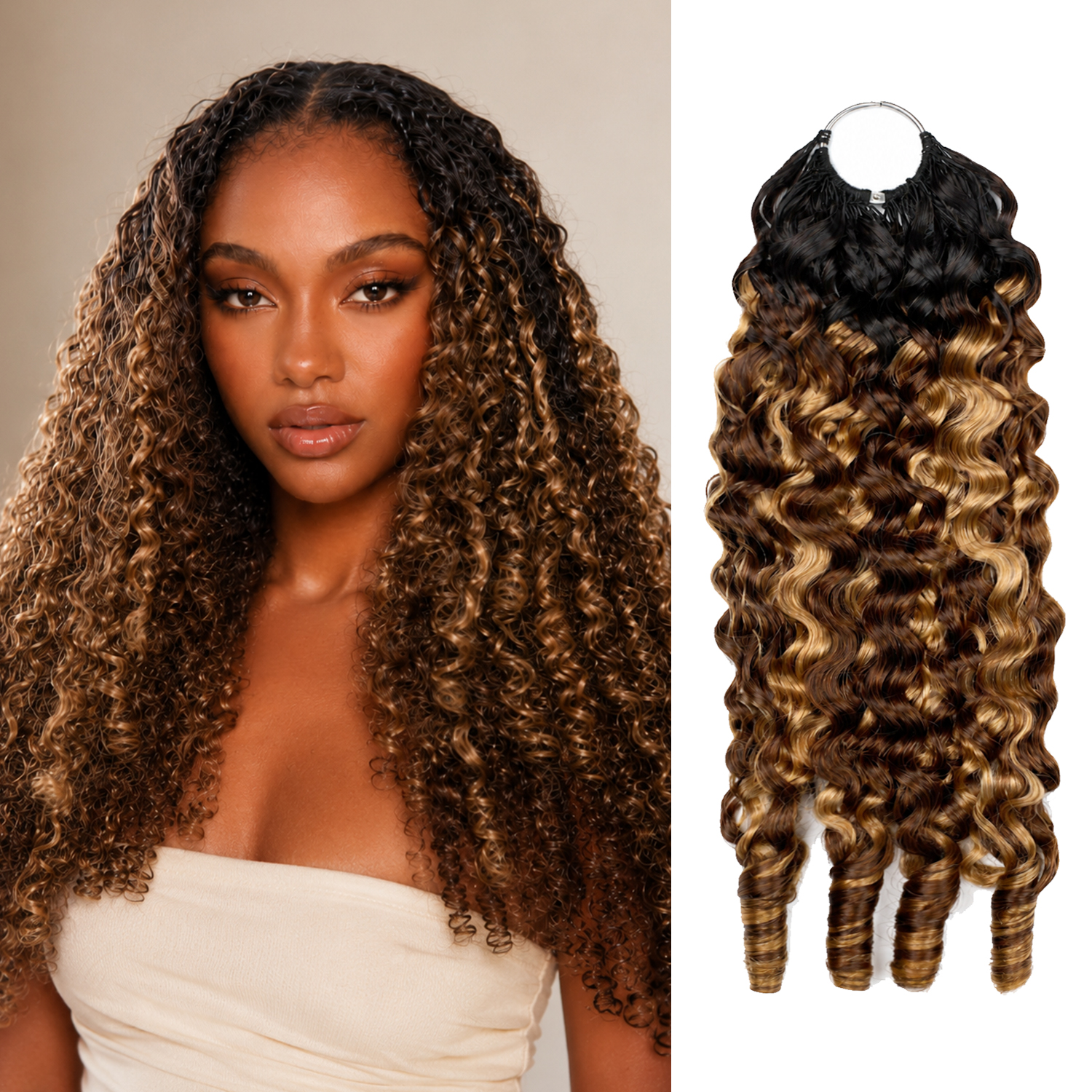 T1B/P4/27 Burmese Curly Feather Crochet Hair Human Hair Extensions for Boho Braids Invisible Knots Pre-Separated Protective Style