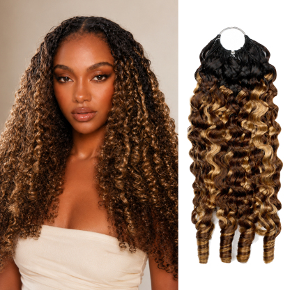 T1B/P4/27 Burmese Curly Feather Crochet Hair Human Hair Extensions for Boho Braids Invisible Knots Pre-Separated Protective Style