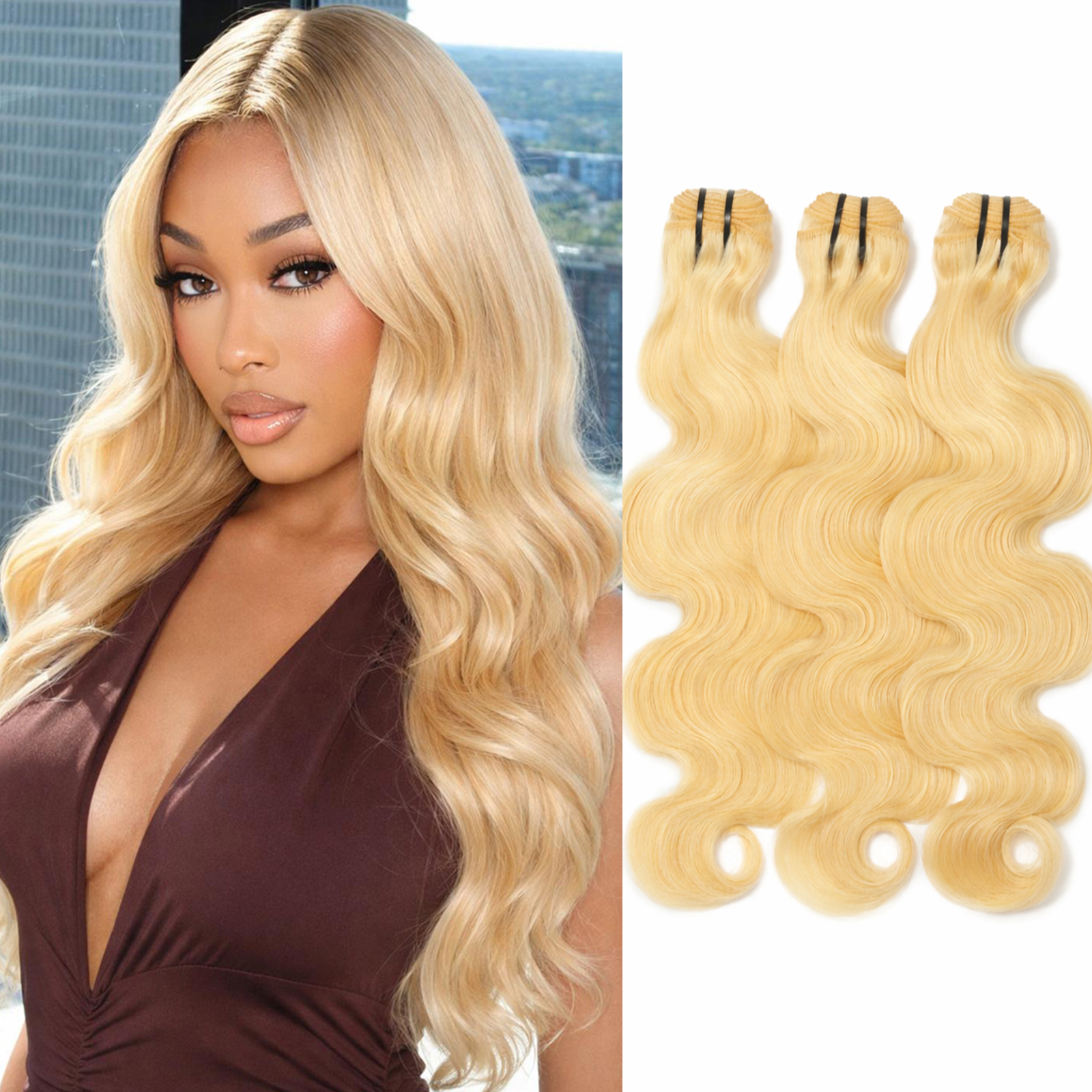613 Body Wave 3Bundles Human Hair 14-30Inch, 100% Unprocessed 10A Brazilian Human Hair Bundles, Double Weft Body Wave Bundles, 613 Color Wet and Wavy Hair Extensions