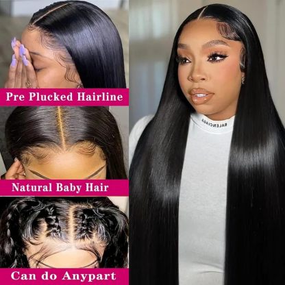 13x4 Lace Frontal Closure Straight Ear to Ear HD Lace Frontal Pre Plucked  12-14 Inch Brazilian Virgin Human Hair Frontals Free Part 150% Density Hair Extensions Natural Black