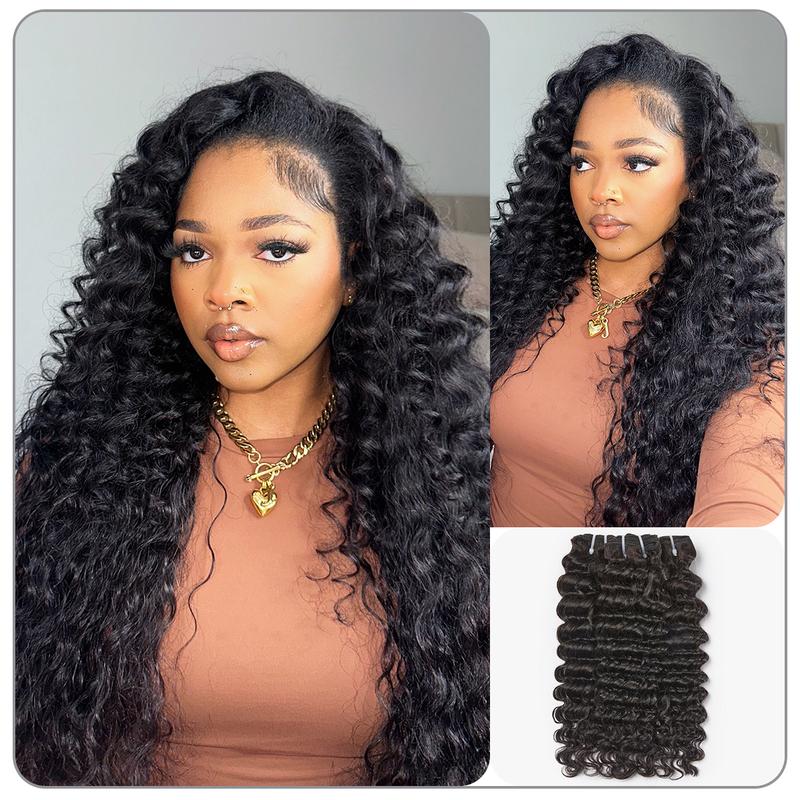 Deep Wave Quick Weave | 100% Human Hair Bundles | Sew in/Glue in Viral Hair Bundles Budget Friendly 10A Grade Brazilian Virgin 100% Human Hair