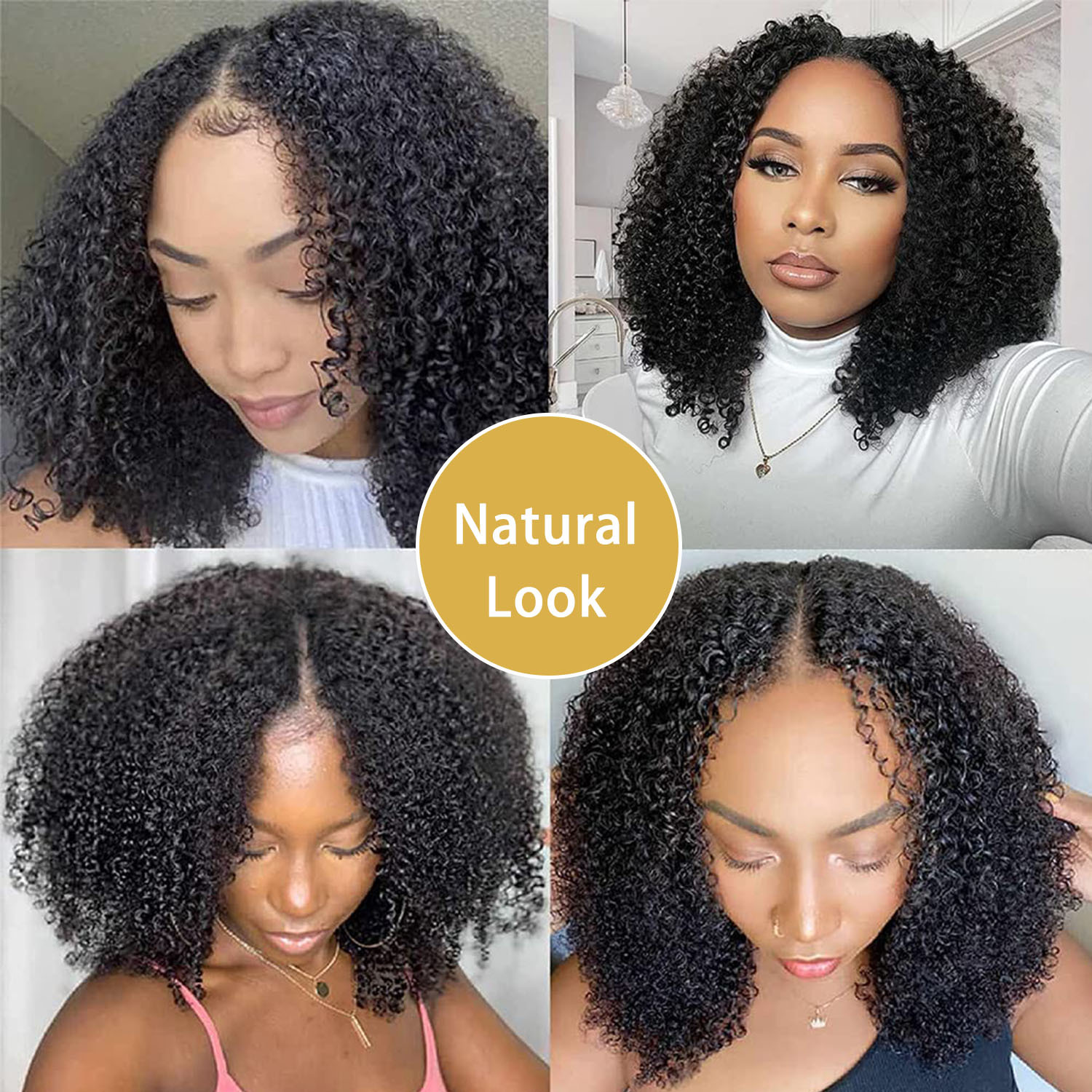 [Wequeen] Wear & Go Glueless Straight/ Kinky Curly V Part Wig No Leave Out Thin Part Human Hair Wigs for Beginner Protective Style - Natural Black #1b