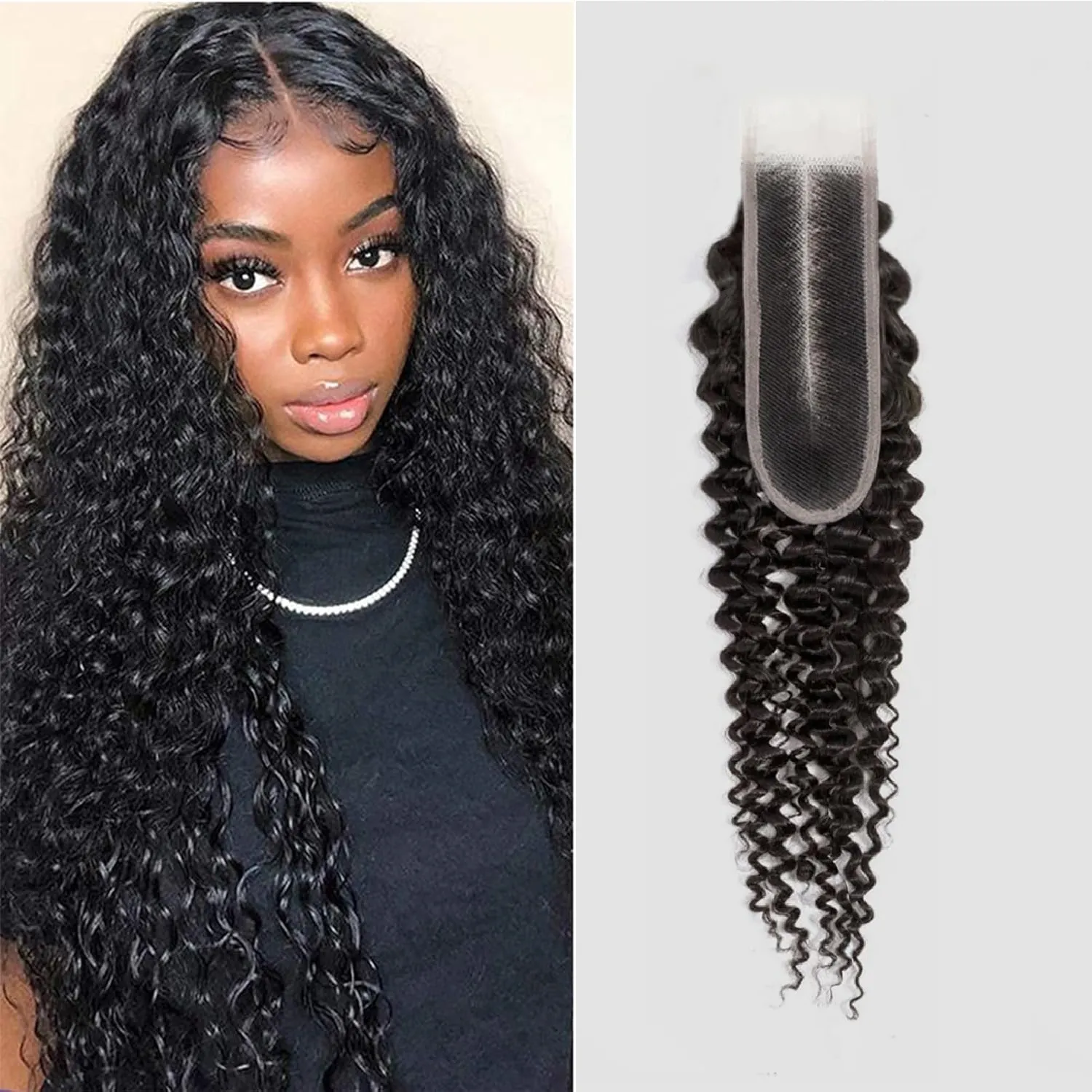 Upgrade Kinky Curly Transparent Lace Closure #1B Natural Black 12-20inch