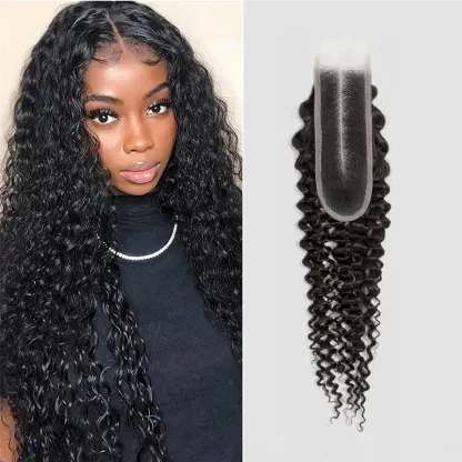 Upgrade Kinky Curly Transparent Lace Closure #1B Natural Black 12-20inch