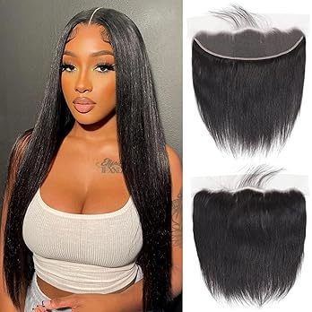 13x4 Lace Frontal Closure Straight Ear to Ear HD Lace Frontal Pre Plucked  12-14 Inch Brazilian Virgin Human Hair Frontals Free Part 150% Density Hair Extensions Natural Black