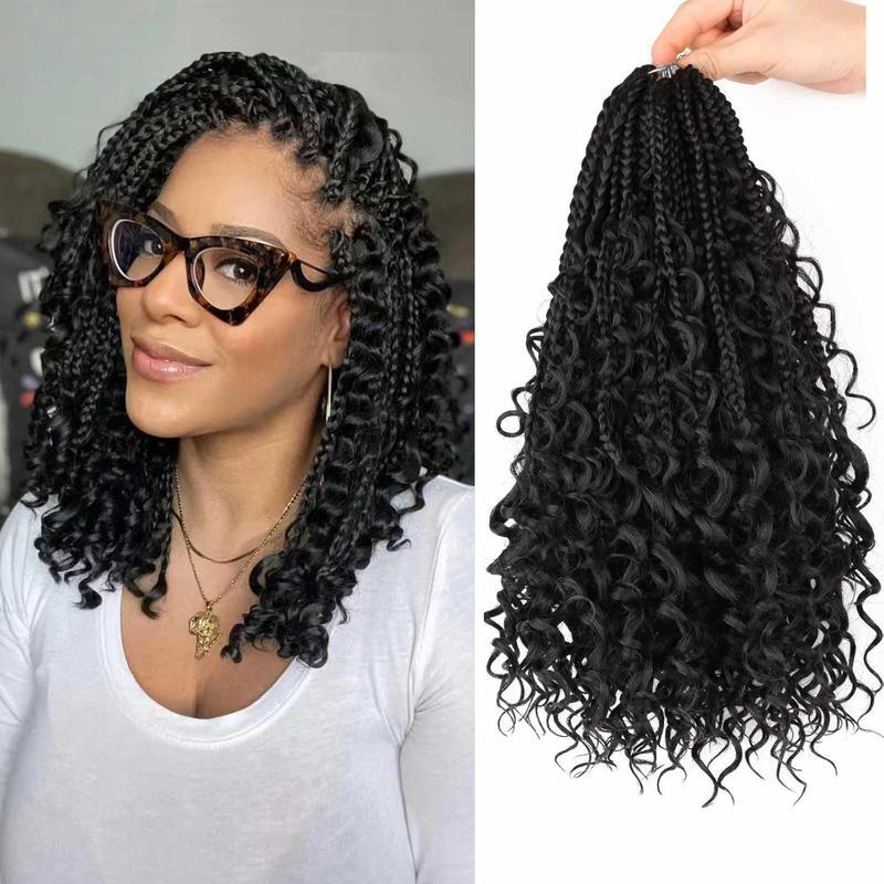 [Wequeen] Boho Box Braids Crochet HairSynthetic Hair Pre Looped Box Braids With CurlySynthetic hair Full Ends Hair Extensions ForWomen Natural Color 18 Inch 1 Pack 12 Strands14 24inch