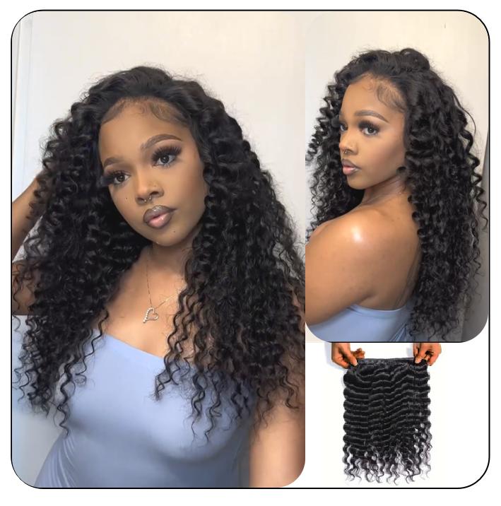 [Wequeen] Budget Friendly 10A Grade Brazilian Virgin 100% Human Hair Deep Wavy Kinky Curly Quick Weave Sew in/Glue in Viral Hair Bundles