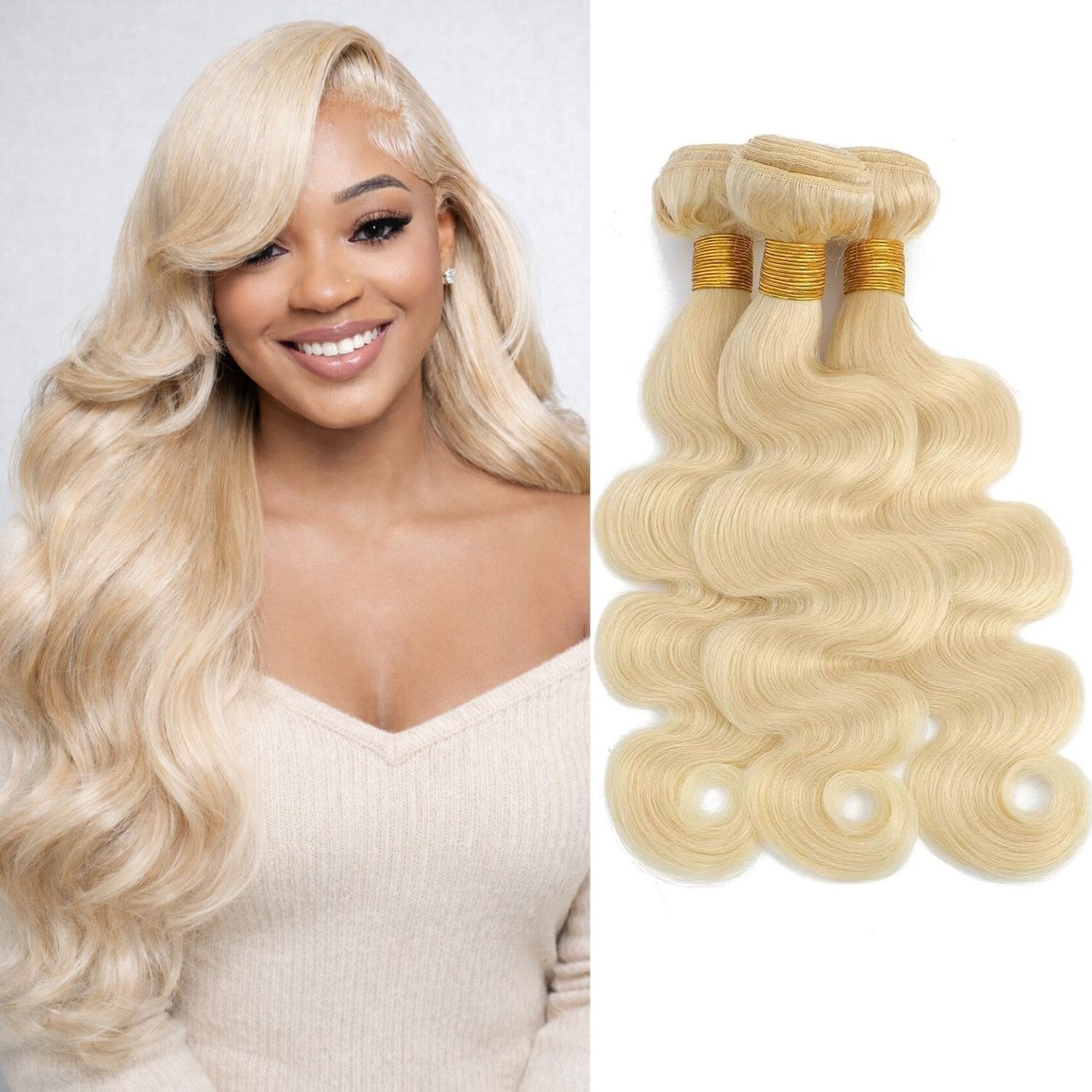 613 Body Wave 3Bundles Human Hair 14-30Inch, 100% Unprocessed 10A Brazilian Human Hair Bundles, Double Weft Body Wave Bundles, 613 Color Wet and Wavy Hair Extensions