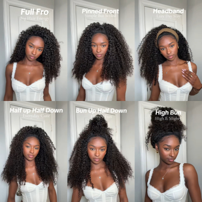 Burmese Curly Half Wig Glueless Blending Braids Human Hair Natural Volume Seamless Blend Realistic Hairline Adjustable Fit 18 22 Inch