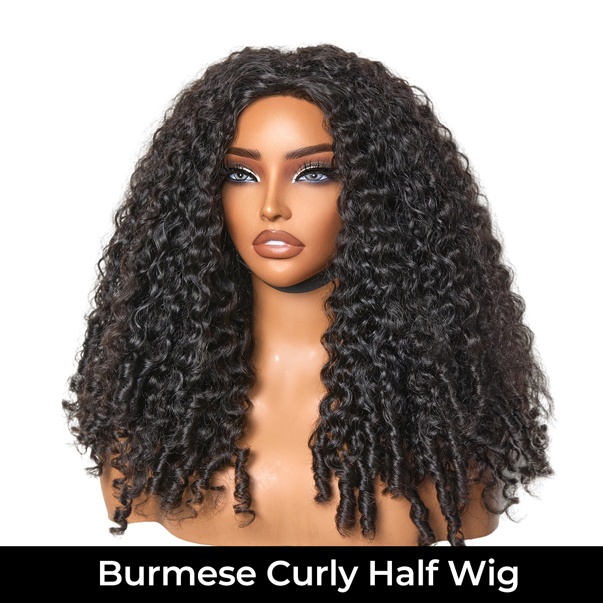 Burmese Curly Half Wig Glueless Blending Braids Human Hair Natural Volume Seamless Blend Realistic Hairline Adjustable Fit 18 22 Inch