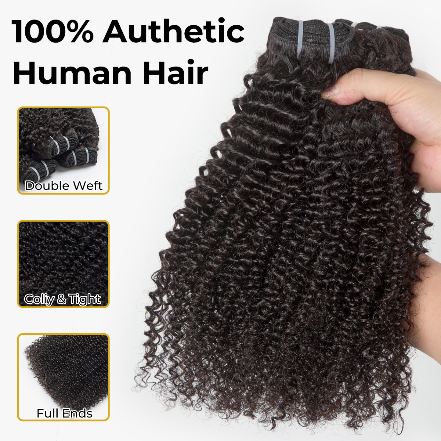 Kinky Curly Hair Bundles | 12–28 Inch Human Hair | Natural Black #1B | Tight, Springy Curls