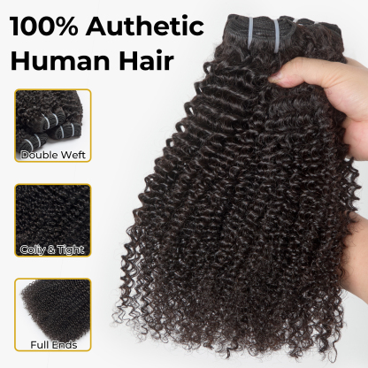 Kinky Curly Hair Bundles | 12–28 Inch Human Hair | Natural Black #1B | Tight, Springy Curls