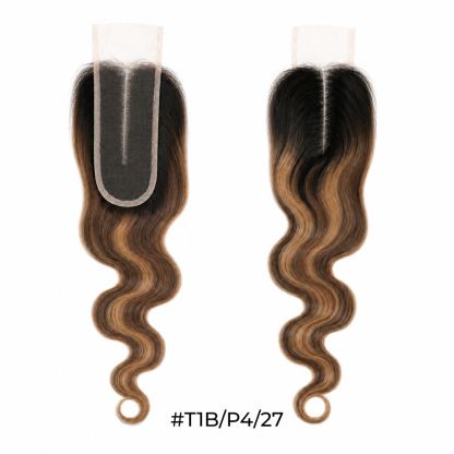  Upgrade 2x6 Pre-colored Brown Highlight FB30 Body Wave Transparent Lace Closure 14-18inch