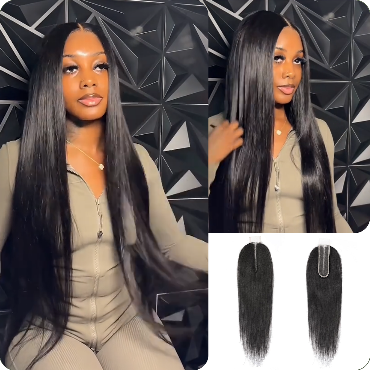 TedHair 12-20 Inches 2" x 6" Upgrade Straight Transparent Lace Closure #1B Natural Black