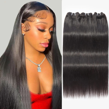 Work-Ready Sleek Straight Hair Bundles | Natural Black #1B | 12–36”Human Hair Bundles