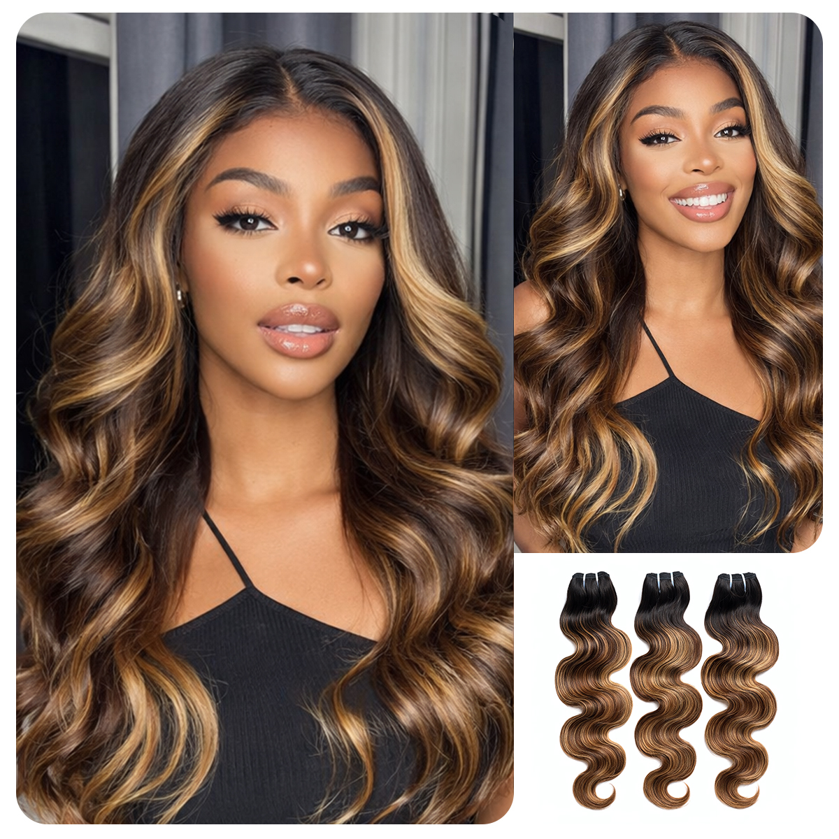 Blonde Brown Highlight #T1B/P4/27 Body Wave | 100% Human Hair Bundles | Budget Friendly 10A Grade Brazilian Virgin 100% Human Hair Quick Weave Sew in/Glue in Viral Hair Bundles