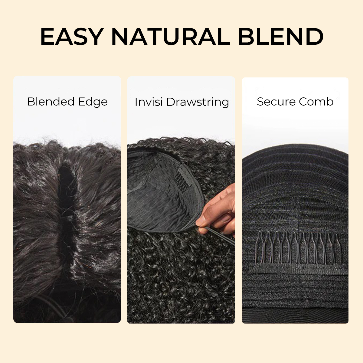 [Wequeen] Wear & Go Glueless Straight/ Kinky Curly V Part Wig No Leave Out Thin Part Human Hair Wigs for Beginner Protective Style - Natural Black #1b