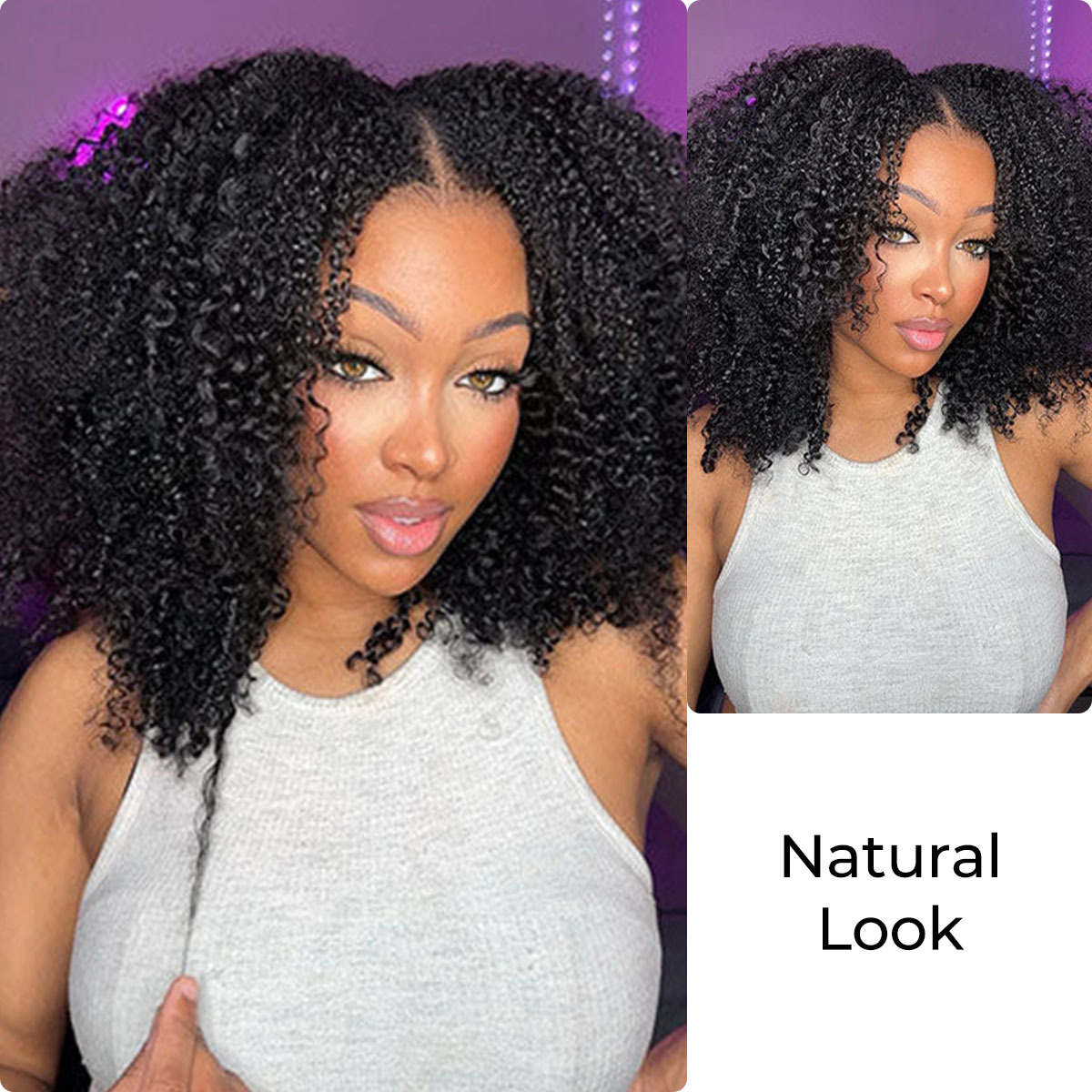 [Wequeen] Wear & Go Glueless Straight/ Kinky Curly V Part Wig No Leave Out Thin Part Human Hair Wigs for Beginner Protective Style - Natural Black #1b