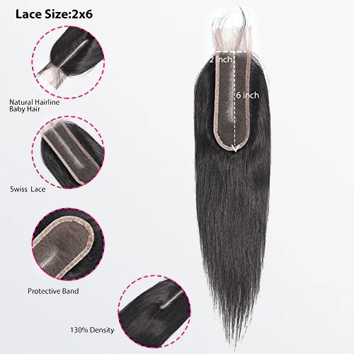 [Wequeen] 2"x6";4"x4";5"x5";13"x4";Upgrade Body Wave Straight Transparent Lace Closure #1B Natural Black 12-18inch