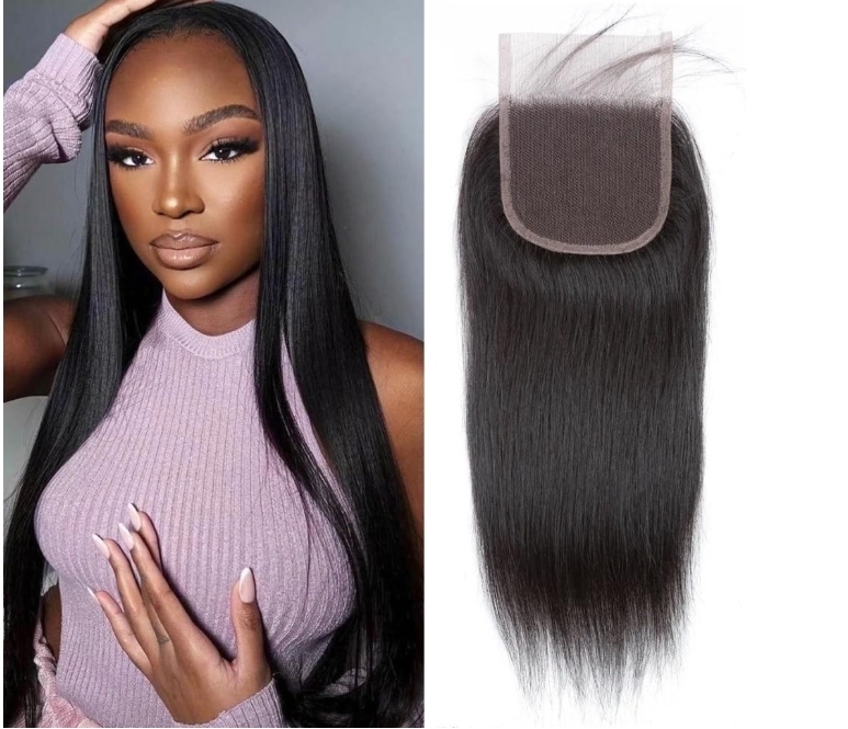 [Wequeen] 14-20 Inch 4" x 4" Straight Free Parted Lace Closure #1B Natural Black