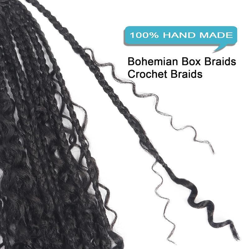 [Wequeen] Boho Box Braids Crochet HairSynthetic Hair Pre Looped Box Braids With CurlySynthetic hair Full Ends Hair Extensions ForWomen Natural Color 18 Inch 1 Pack 12 Strands14 24inch