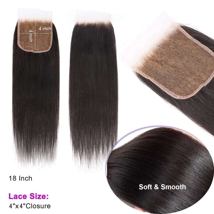 [Wequeen] 2"x6";4"x4";5"x5";13"x4";Upgrade Body Wave Straight Transparent Lace Closure #1B Natural Black 12-18inch
