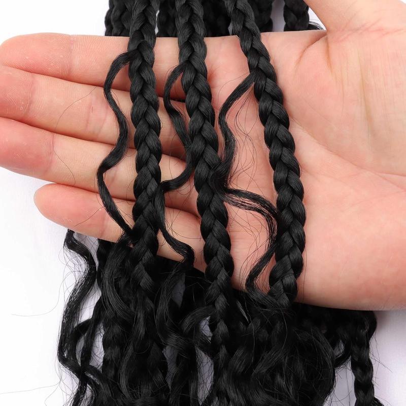 [Wequeen] Boho Box Braids Crochet HairSynthetic Hair Pre Looped Box Braids With CurlySynthetic hair Full Ends Hair Extensions ForWomen Natural Color 18 Inch 1 Pack 12 Strands14 24inch