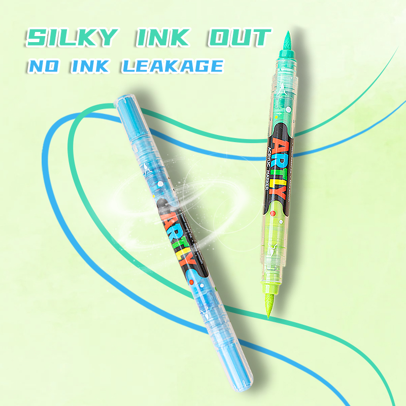 SASPOO Double Tipped Dual-Color Acrylic Brush Marker Pen, 1 Set 24 Colors Waterproof Pen with Soft Brush Nib,Acrylic Paint Markers for Glass Stone Wood Plastic Paper