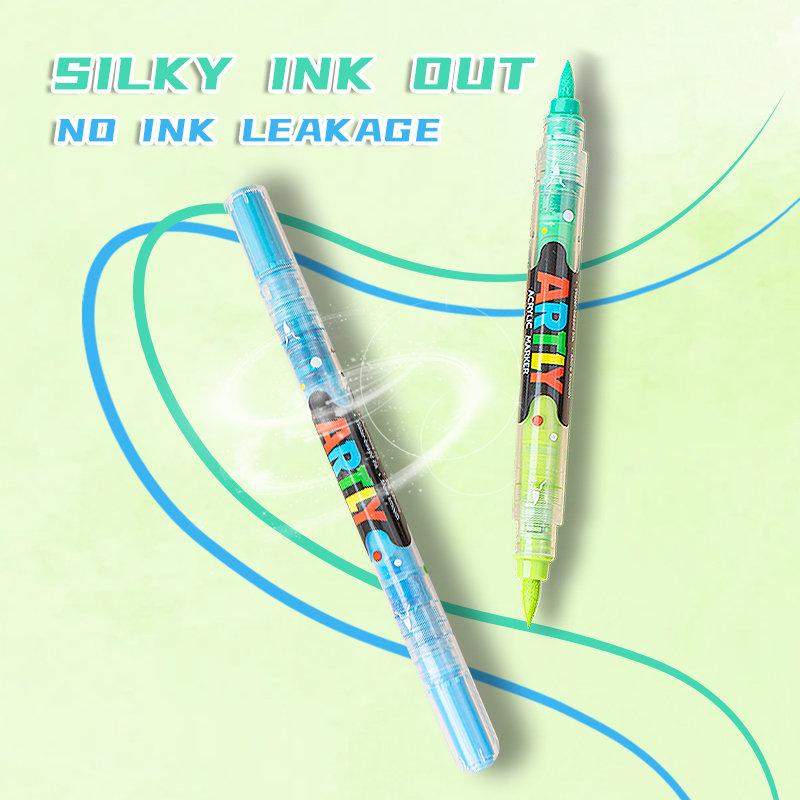 SASPOO Double Tipped Dual-Color Acrylic Brush Marker Pen, 1 Set 24 Colors Waterproof Pen with Soft Brush Nib,Acrylic Paint Markers for Glass Stone Wood Plastic Paper