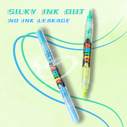 SASPOO Double Tipped Dual-Color Acrylic Brush Marker Pen, 1 Set 24 Colors Waterproof Pen with Soft Brush Nib,Acrylic Paint Markers for Glass Stone Wood Plastic Paper