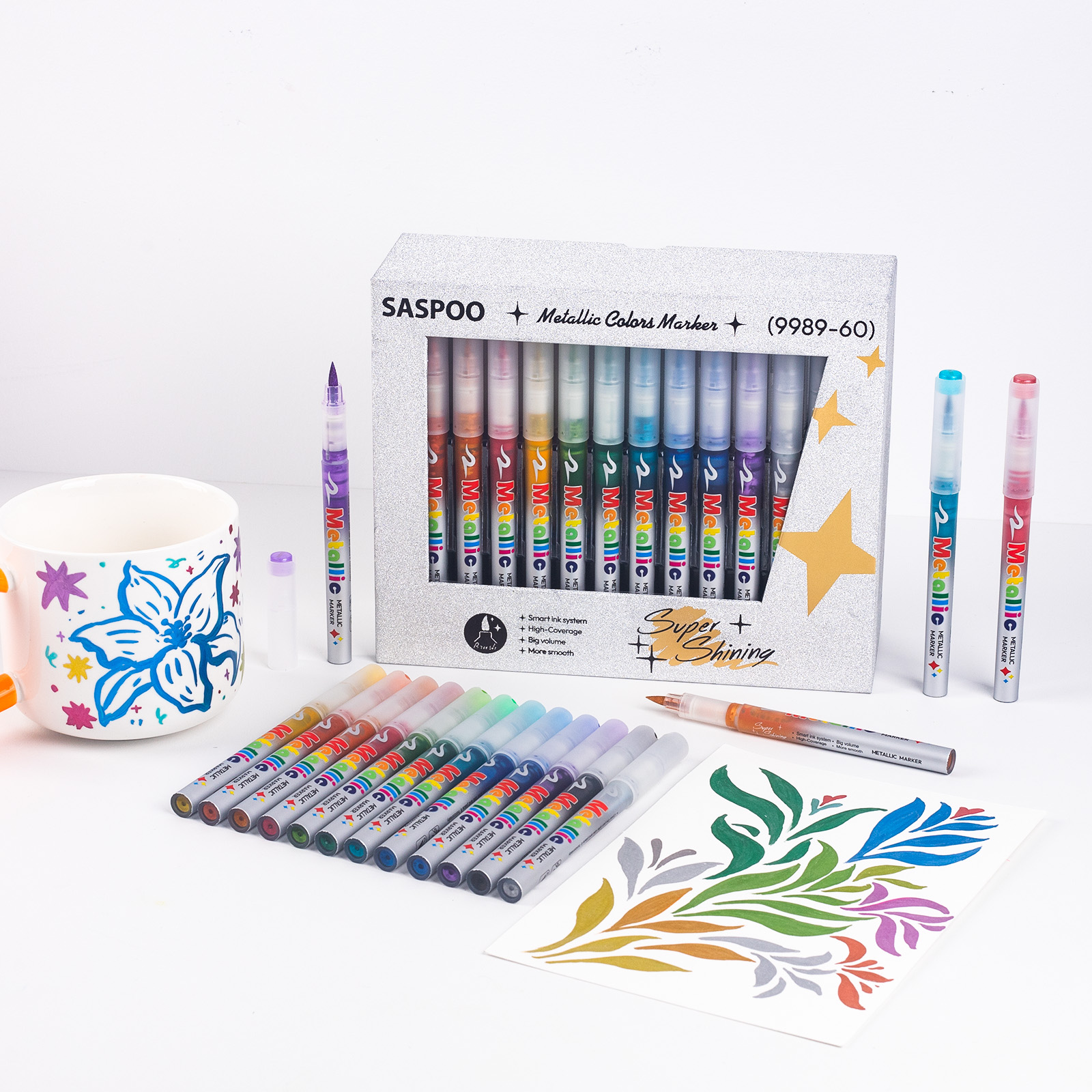 Metallic color marker,Nail Art Pens Set,Soft Brush Nib ,Acrylic Paint Markers, Art Paint Marking Set for Glass Stone Wood Plastic Paper