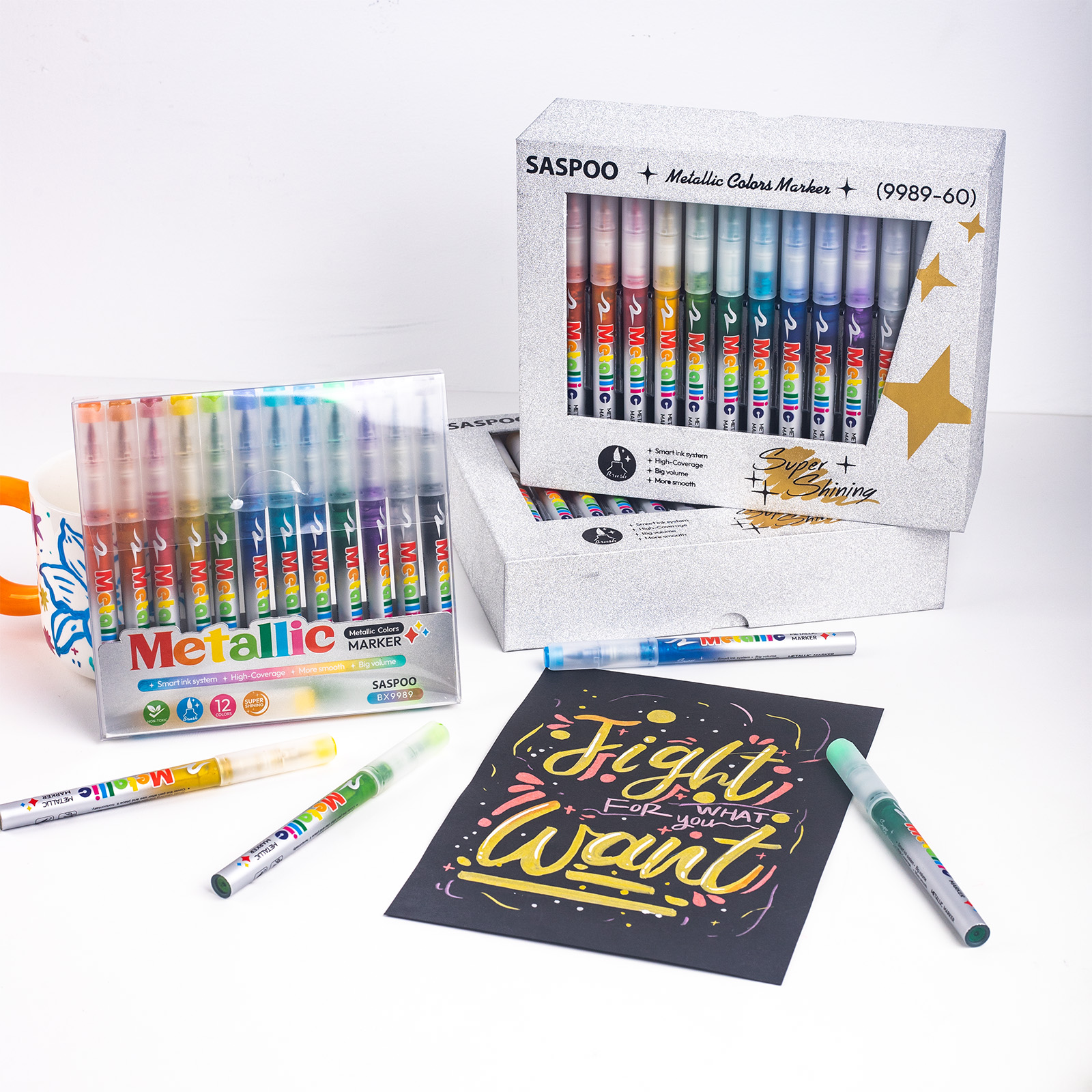 Metallic color marker,Nail Art Pens Set,Soft Brush Nib ,Acrylic Paint Markers, Art Paint Marking Set for Glass Stone Wood Plastic Paper