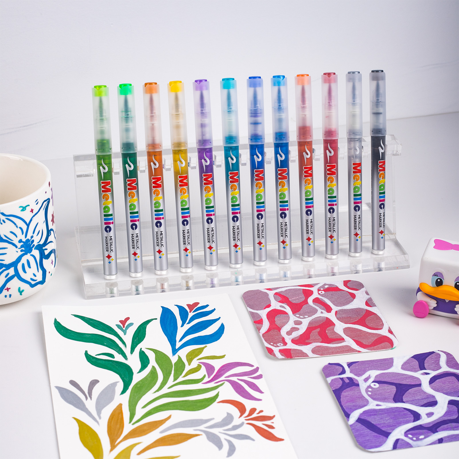 Metallic color marker,Nail Art Pens Set,Soft Brush Nib ,Acrylic Paint Markers, Art Paint Marking Set for Glass Stone Wood Plastic Paper