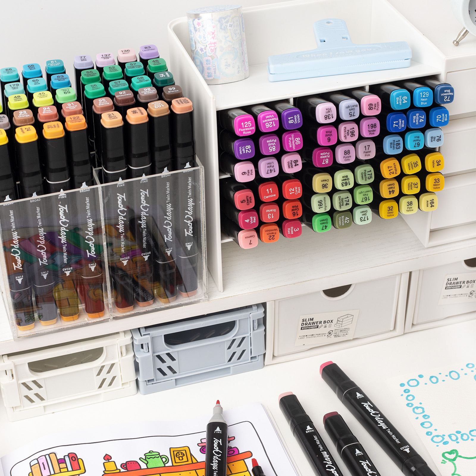 168 Colors Artist Markers Pens Set, Dual Tips Chisel & Fine Sketch Art Markers, Art Supplies Kit For Adult Coloring Book Color, Painting, Drawing, Blending And Sketching Creativity Palette