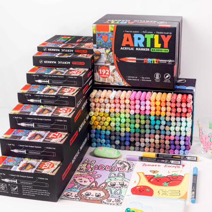 SASPOO Acrylic Brush Marker Pen, 12Colors  Waterproof Pen with Soft Brush Nib,Acrylic Paint Markers, Art Paint Marking Set for Glass Stone Wood Plastic Paper 