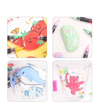 SASPOO Acrylic Brush Marker Pen, 12Colors  Waterproof Pen with Soft Brush Nib,Acrylic Paint Markers, Art Paint Marking Set for Glass Stone Wood Plastic Paper 