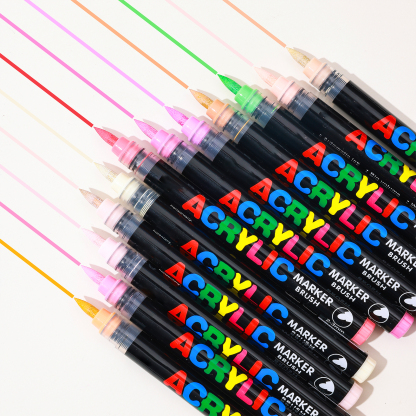 Acrylic Brush Marker Pen,1Set Waterproof Acrylic Pen with Soft Brush Nib, Art Paint Marker Pens Set for Glass Stone Wood Plastic Paper