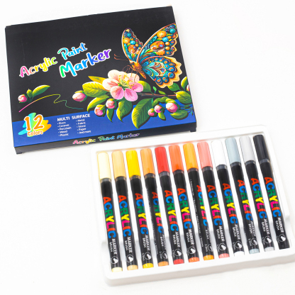 Acrylic Brush Marker Pen,1Set Waterproof Acrylic Pen with Soft Brush Nib, Art Paint Marker Pens Set for Glass Stone Wood Plastic Paper