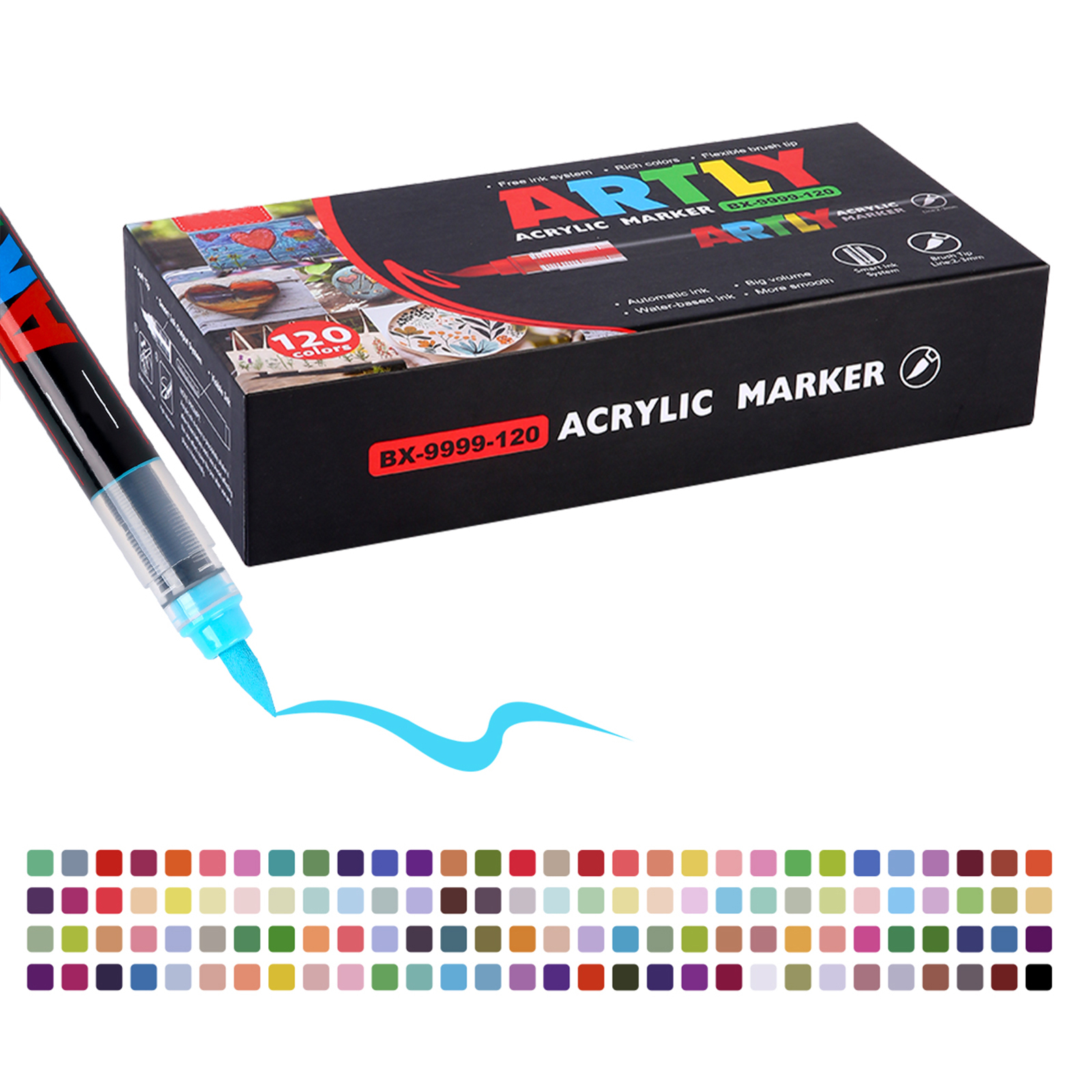 SASPOO Acrylic Brush Marker Pen, 120 Colors  Waterproof Pen with Soft Brush Nib,Acrylic Paint Markers, Art Paint Marking Set for Glass Stone Wood Plastic Paper 
