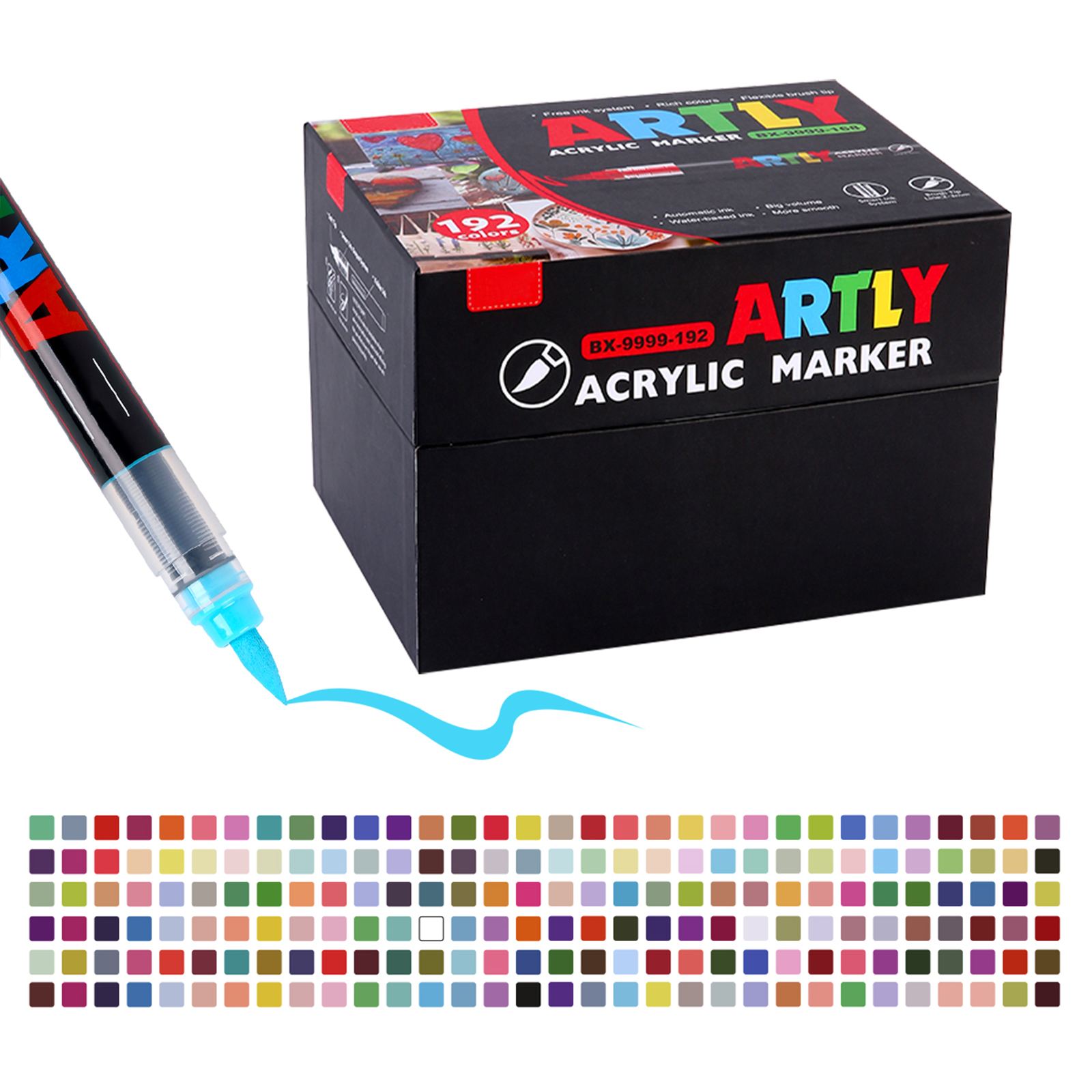 SASPOO Acrylic Brush Marker Pen, 192 Colors  Waterproof Pen with Soft Brush Nib,Acrylic Paint Markers, Art Paint Marking Set for Glass Stone Wood Plastic Paper 