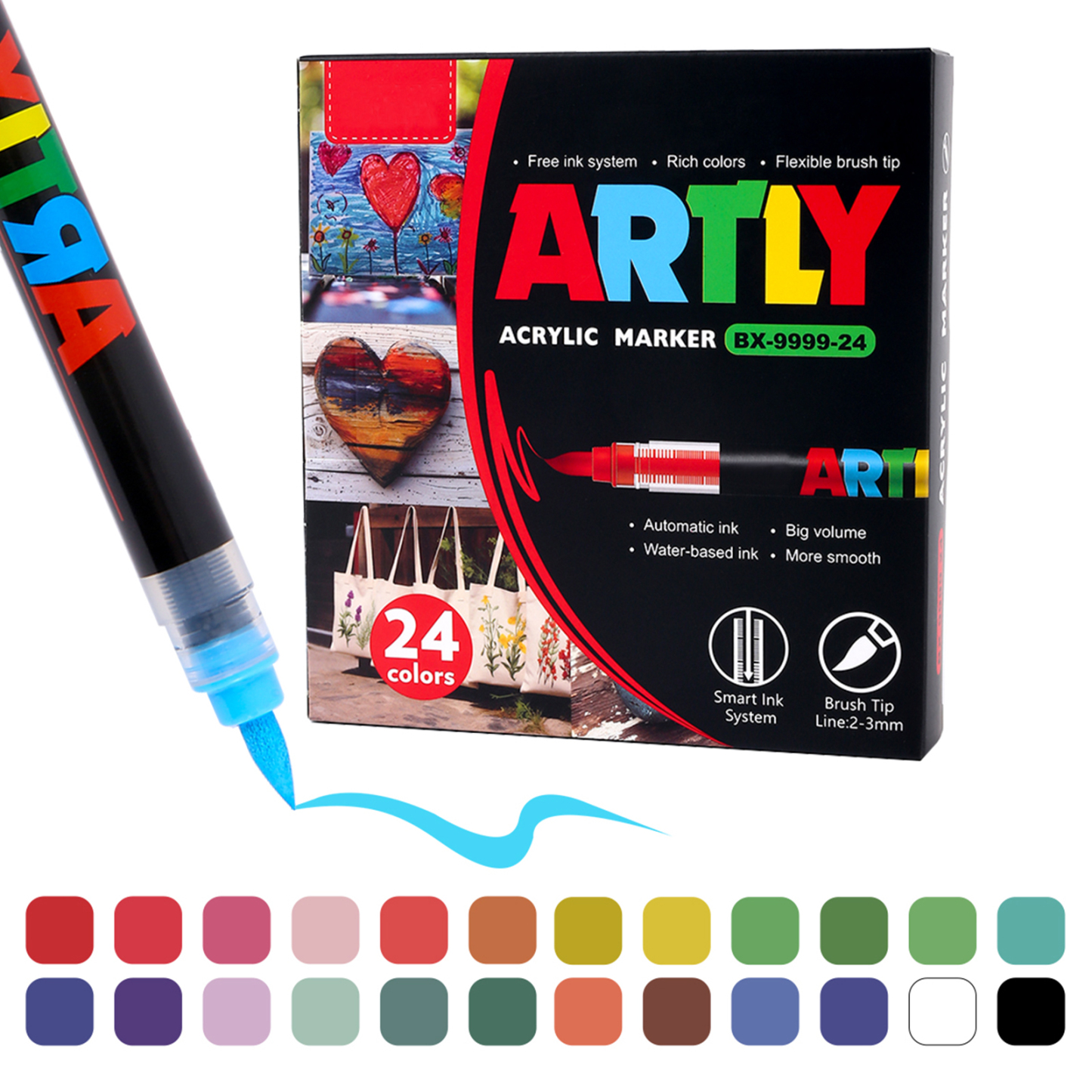 SASPOO Acrylic Brush Marker Pen, 24Colors  Waterproof Pen with Soft Brush Nib,Acrylic Paint Markers, Art Paint Marking Set for Glass Stone Wood Plastic Paper 