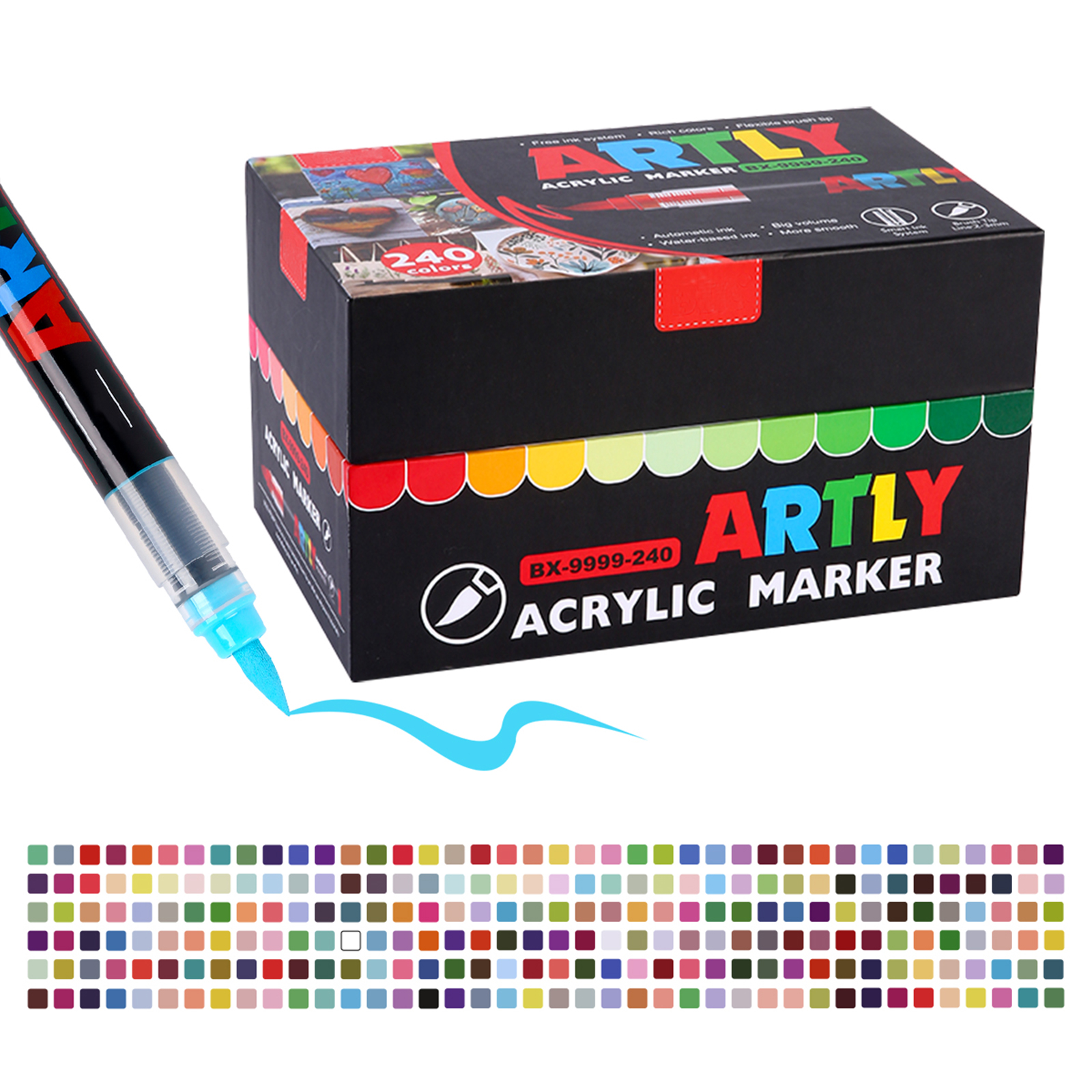 SASPOO Acrylic Brush Marker Pen, 240 Colors  Waterproof Pen with Soft Brush Nib,Acrylic Paint Markers, Art Paint Marking Set for Glass Stone Wood Plastic Paper 