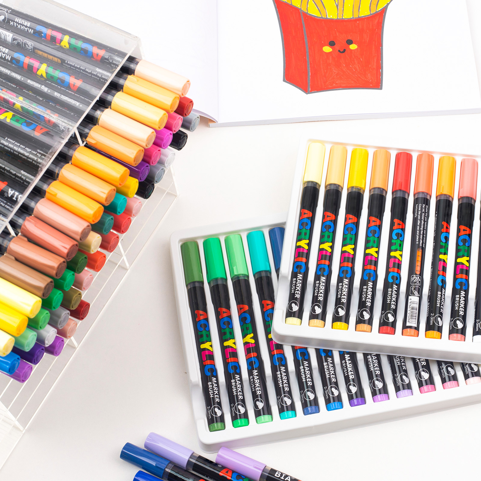 Acrylic Brush Marker Pen,1Set Waterproof Acrylic Pen with Soft Brush Nib, Art Paint Marker Pens Set for Glass Stone Wood Plastic Paper
