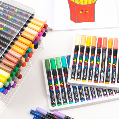 Acrylic Brush Marker Pen,1Set Waterproof Acrylic Pen with Soft Brush Nib, Art Paint Marker Pens Set for Glass Stone Wood Plastic Paper