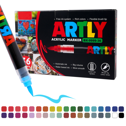 SASPOO Acrylic Brush Marker Pen, 36Colors  Waterproof Pen with Soft Brush Nib,Acrylic Paint Markers, Art Paint Marking Set for Glass Stone Wood Plastic Paper 